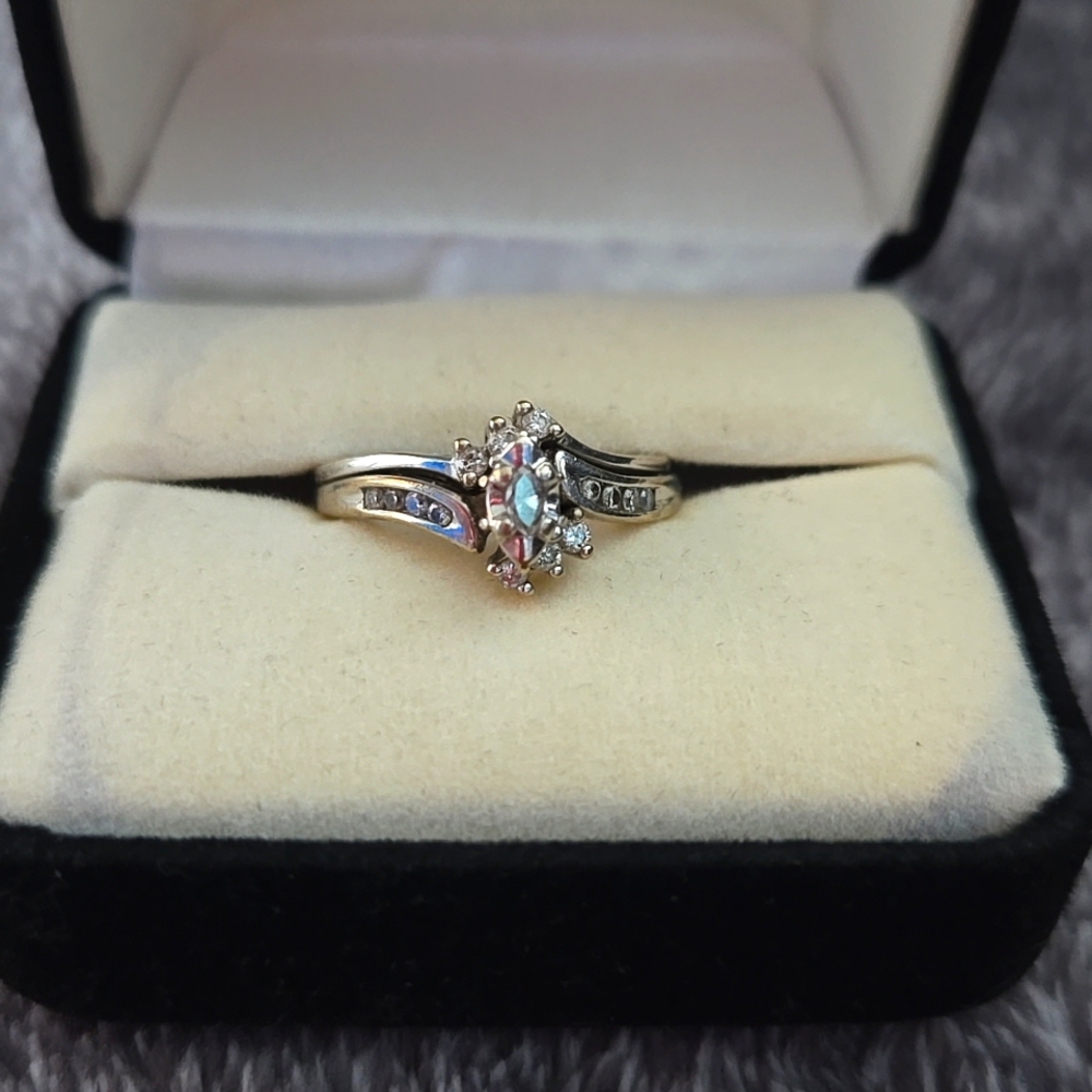 Marquise Lab-Created Diamond Wedding Ring Set Women 14K White Gold Sz 7